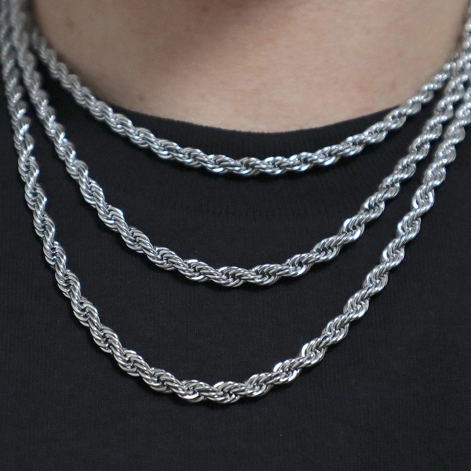 2/3/4/5MM Rope Chain Necklace Silver Color