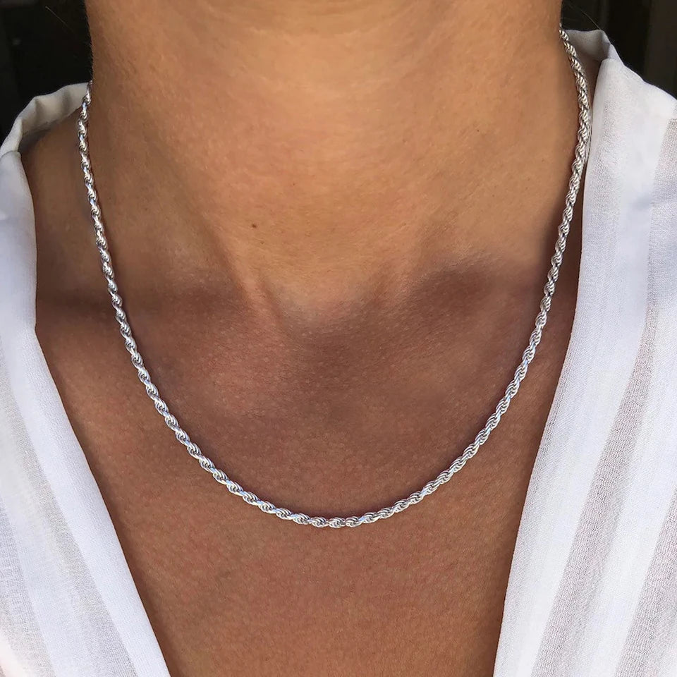 2/3/4/5MM Rope Chain Necklace Silver Color