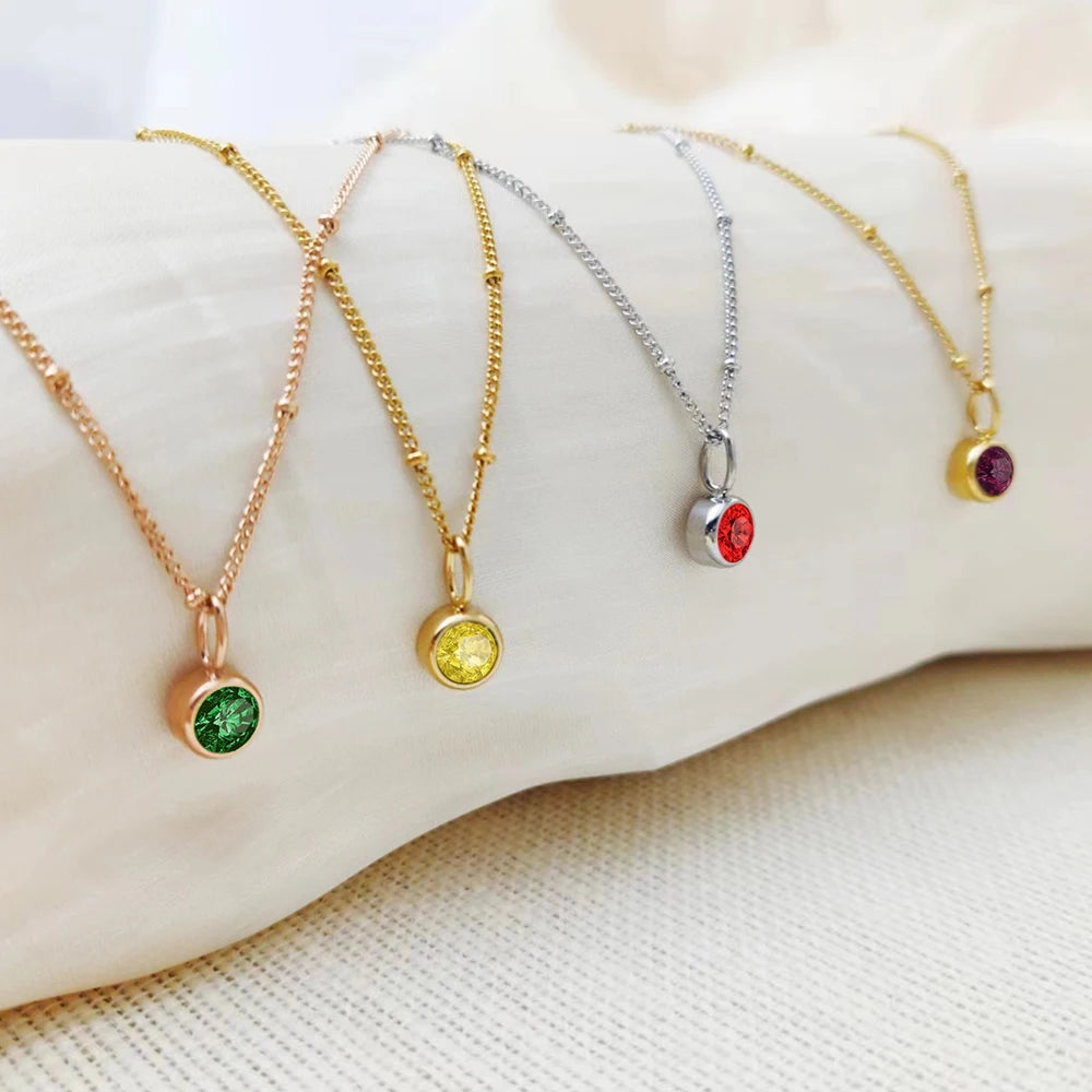 Birthstone Necklace Beaded Chain Zirconia