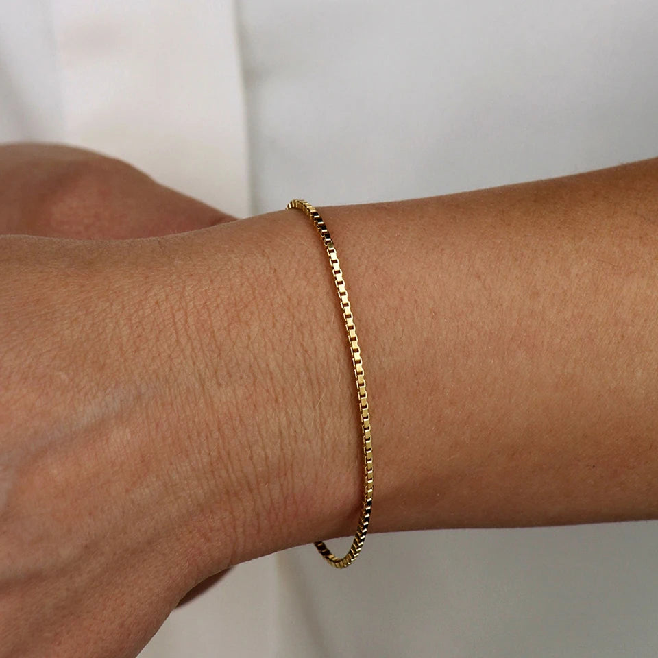 Box Chain Bracelet Gold Color Bracelets Charm Friendship Bracelets for Women