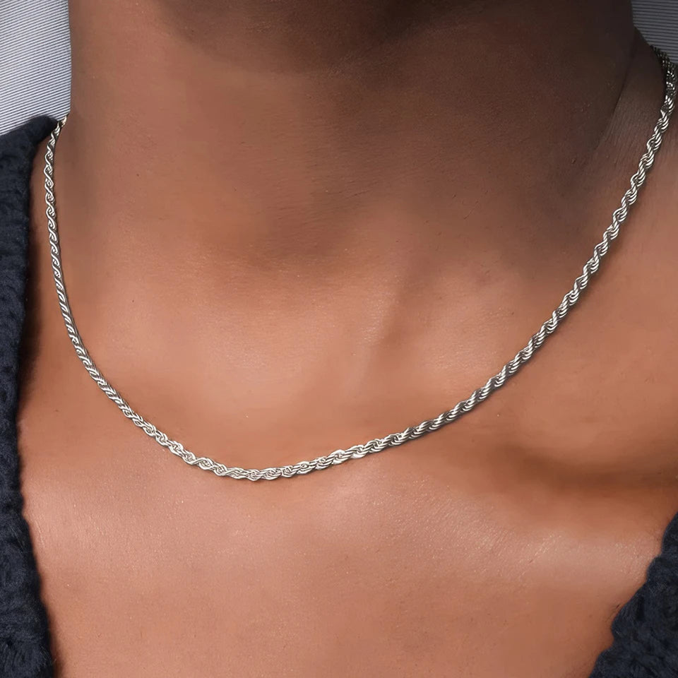 2/3/4/5MM Rope Chain Necklace Silver Color