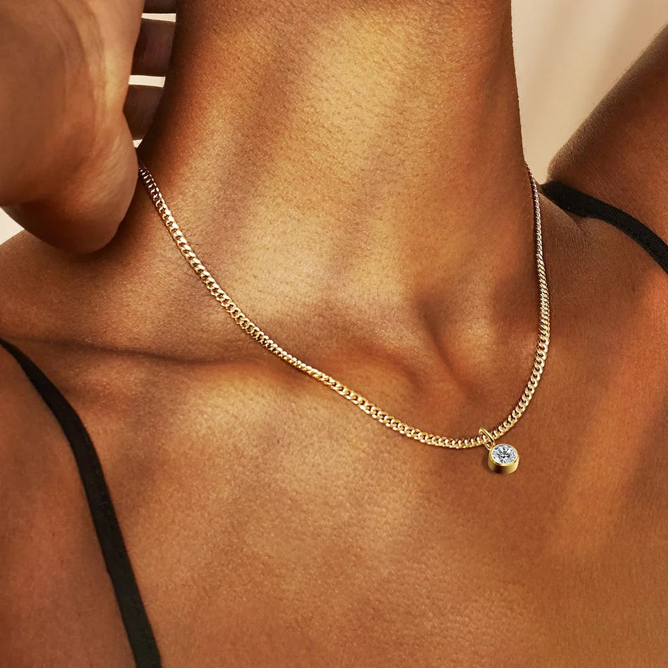 Box Chain Birthstone Necklace 12 Color Zirconia