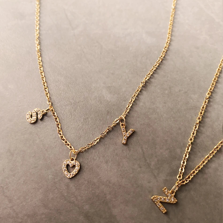 BELLUCCIE  Necklace Personalized zircon Alphabet Stainless Steel choke Necklace Pendant Nameplate Gift Dropshipping
