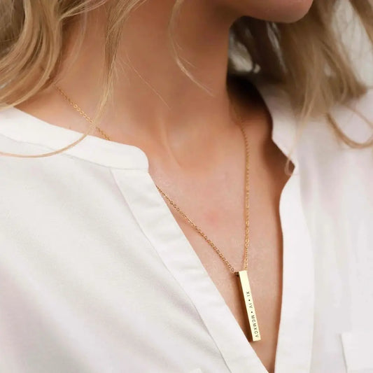 Sides Engraving Personalized Square Bar Custom Name Necklace