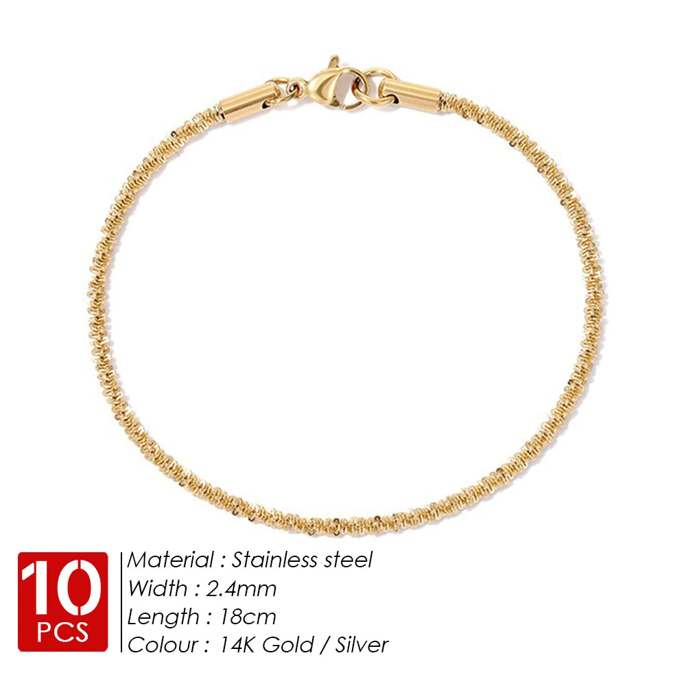 BELLUCCIE 10PCS Silver Gold Colour Sparkling Gypsophila Bracele Women Fine Fashion Jewelry Wedding Party Gift Rope chain Wholesale