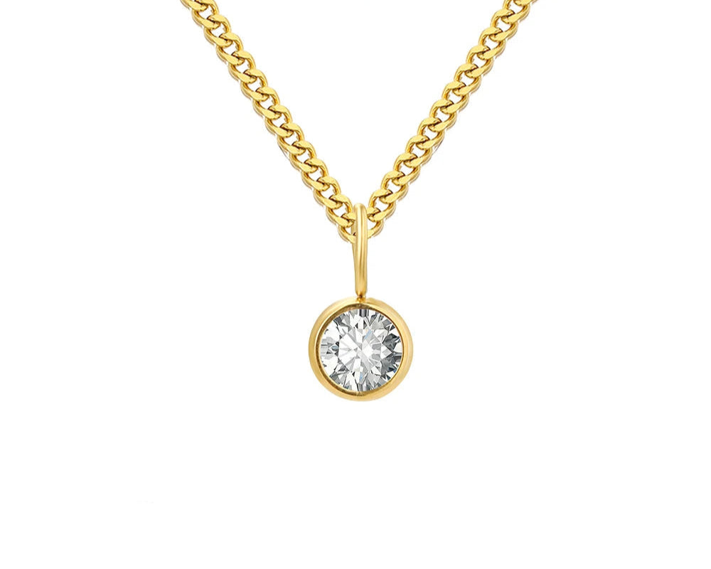 Box Chain Birthstone Necklace 12 Color Zirconia