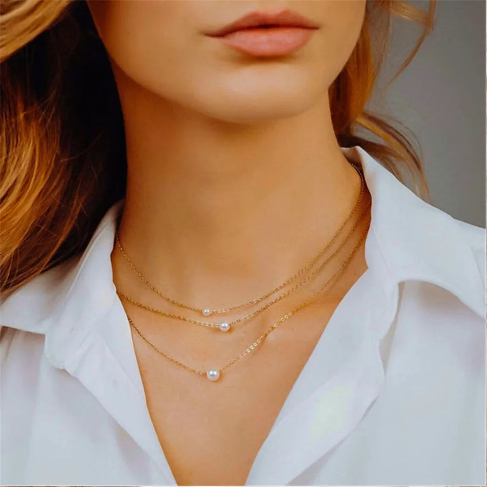 Necklace Simple Imitation 6MM Pearl Pendant Choker Necklace