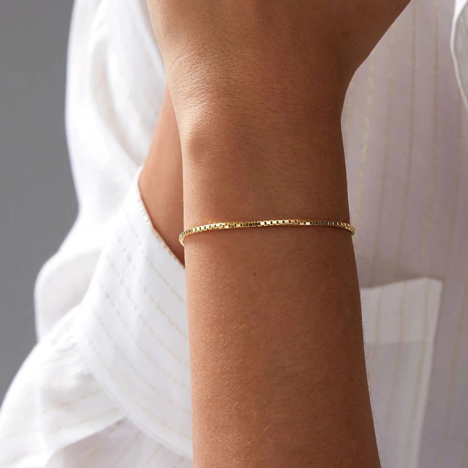 Box Chain Bracelet Gold Color Bracelets Charm Friendship Bracelets for Women